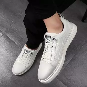 Модные мужские туфли из воловьей кожи, легкие, роскошные, корейские, модные, с узором под крокодила, на все времена, повседневные, маленькие, белые туфли, мужские, черные, для досок 38 белый