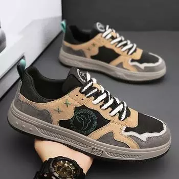 Fashion Men s Cricket Shoes Autumn/Winter New Genuine Leather Frosted Low Top Casual Niche Design Retro Versatile Fashion Shoes 38 бежевый