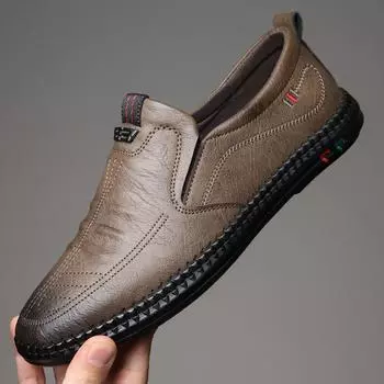 Fashion Men s Daily Casual Leather Shoes Fashion Casual Spring Autumn New Designer Loafers Male Breathable Fashion Shoes for Man 38 чёрный