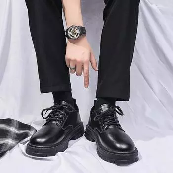 Fashion Men s Dress Shoes Beautiful and Fashionable Trendy All-match for Man Explosive Style Low Top British Tooling Flat Shoe Men Hot 39 чёрный