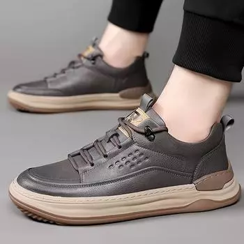 Fashion Men s Genuine Leather Casual Sneakers Outdoor Running Thick Sole Fashion New Shoes Waterproof Men Boots Male Walking Sneakers 38 чёрный