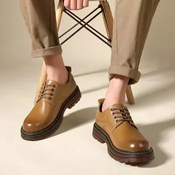 Fashion Men s handmade thick soled shoes Fashionable and comfortable minimalist design office leisure street walking trend men s shoes 38 коричневый