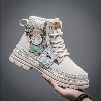 Fashion Men s High Top Boots Fashion Leather Casual Ankle Boots Outdoor Work Safety Boots for Men Designer Motorcycle Boot Botas Hombre 39 чёрный