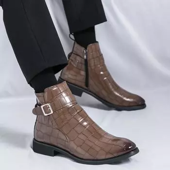 Fashion Men s high top leather shoes Fashion designer style Outdoor leisure party Daily office business men s wedding boots 38-47 38 коричневый