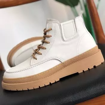 Fashion Men s high top leather shoes Fashionable and casual minimalist design style Outdoor Trendy Party adult Daily office boots 38 чёрный