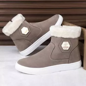 Fashion Men s High-top Plus Velvet Thickened Cold-proof Sports Casual Cotton Shoes Non-slip Comfortable Snow Boots Warm Outdoor Footwear 39 хаки