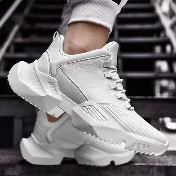 Fashion Men s increased casual shoes shock absorption wear-resistant net red trend retro casual old shoes breathable light sports shoes 39 белый