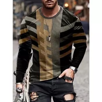 Fashion Men s Irregular Stripe Pattern Round Neck Long Sleeve Fashion T Shirt Spring And Autumn Outdoor Sports Top T Shirt S