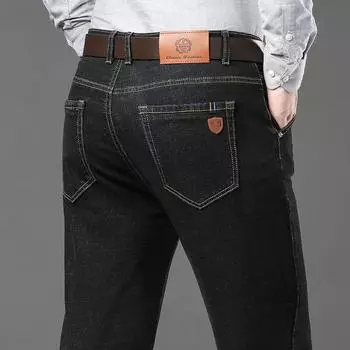 Fashion Men s Jeans Stretch Straight Trousers Men s Trousers Autumn and Winter Thick Section Men s Non-iron Business Trousers 28 синий