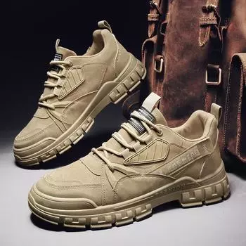 Fashion Men s Leather Boots Male Spring Autumn Casual Motorcycle Ankle Botas Hombre Men Lace-Up Platform Shoes Man Fashion Male Boots 39 хаки