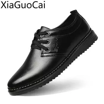 Fashion Men s Leather casual Shoes Breathable Summer Leisure mens formal Shoes Black rubber flat dress shoes 6.5 коричневый