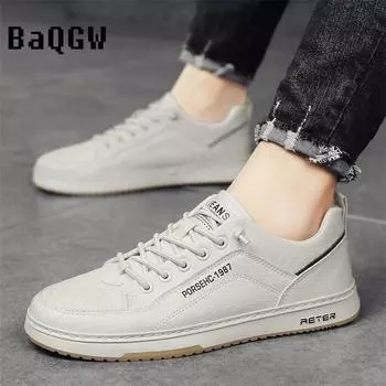 Fashion Men s Leather Casual Shoes Lightweight Versatile Student Skate Shoes Loafers Autumn Outdoor Sport Lace-up Comfortable Sneakers 39