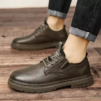 Fashion Men s Leather Shoes High Quality Breathable Cowhide Soft Comfortable Fashionable Outdoor Casual Non-slip Workwear Men s Shoe New 38 хаки