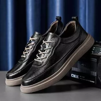 Модные мужские кожаные туфли на шнуровке, летние удобные кроссовки для отдыха на открытом воздухе, модная мужская обувь из мягкой кожи, универсальная обувь для скейтборда, мужская 6.5 чёрный