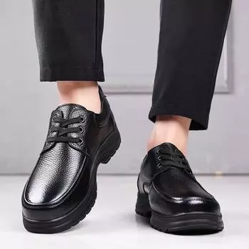 Fashion Men s Leather Shoes Trend Round Toe Wide Foot Formal Wear Business Casual Men s Shoes 38 коричневый