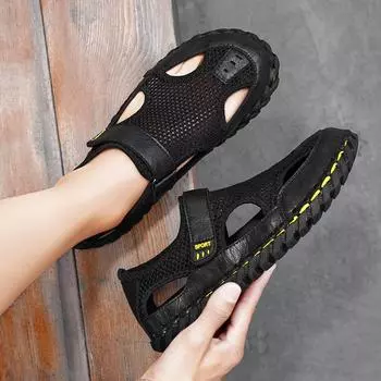 Fashion Men s Luxury Sandals Male Comfortable Walking Shoe All-match Mens Hollow Out Loafers Beach Male Comfortable Sandals 38 чёрный