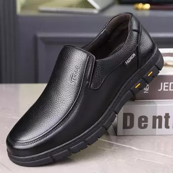 Fashion Men s Middle-aged And Elderly Leather Shoes Slip-on Low-cut Formal Shoes Autumn Outdoor Leisure Sports Slip-on Leather Shoes 38 коричневый