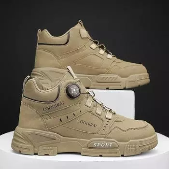 fashion Men s Mountaineering Short Boots Fashion Retro Rotating Button High Top Thick Sole Man Sports Shoes Outdoor Travel Casual Shoes 39 чёрный