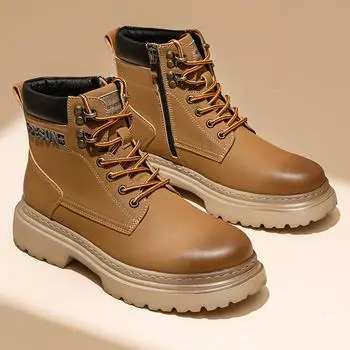 Fashion Men s New Ankle Boots Genuine Leather Male Motorcycle Boots Handmade Male High Top Shoe Outdoor Mens All-match Sneakers 38 хаки