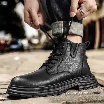 Fashion Men s New Ankle Boots Luxury Brand Male Motorcycle Boots Handmade Male Comfortable High Top Shoe Outdoor Mens Sneakers 38 чёрный