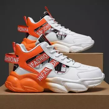 Fashion Men s New Breathable High Top Shoes Men s Trendy Versatile Inner Elevated Sports Shoes Fashion Trendy Casual Shoes sneakers men 39 оранжевый