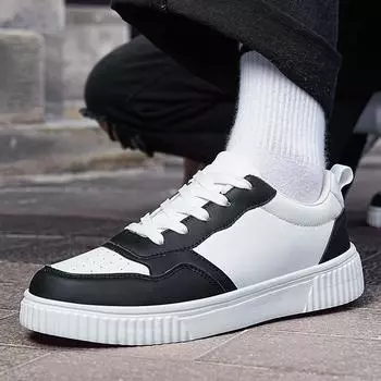 Fashion Men s New Breathable White Shoes Trendy Versatile Thick Soled Sneakers Soft Soled Platform Comfort Breathable Casual Board Shoes 36 чёрный