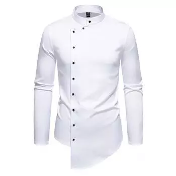 Fashion Men s New Casual Fashion Irregular Stand-up Collar Long-sleeved Shirt Men s Shirt S