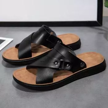 Fashion Men s New Fashion Double Wear Casual Sandals Brand New Fashion Summer Men Shoes Vintage Flats Casual Non-slip Beach Sandals Men 38 черный коричневый
