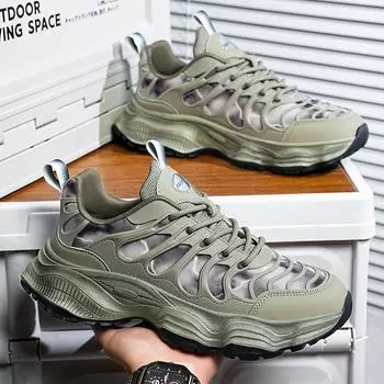 Fashion men s outdoor low-top casual shoes, four-season trendy lace-up platform sneakers, retro polished dad shoes 39