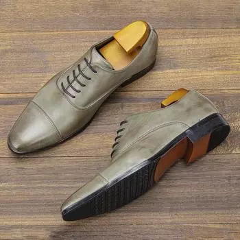 Fashion Men s Pointed Toe Lace-up Oxfords Mens Classic British Business Leather Shoes Men Retro Formal Dress Shoes 40