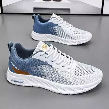 Fashion Men s Running Shoes Breathable Knitted Sports Shoes Lightweight Casual Fitness Sports Training Shoes Jogging Tennis Shoes2024 39 темно-синий