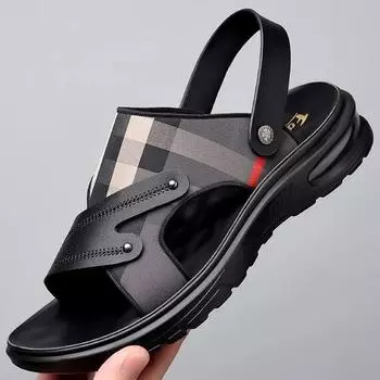Fashion Men s Sandals Leather Casual Sandals Summer Beach Sandals for Men Outdoor Non Slip Platform Slippers Big Size47 Sandalias Hombre 38 чёрный