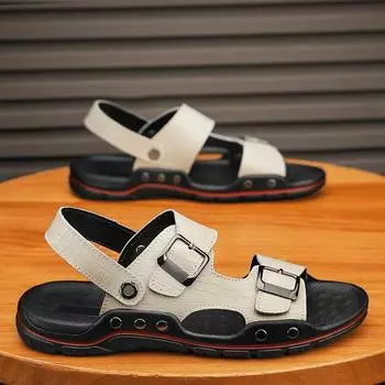 Fashion Men s Sandals Men s Slippers Shoes for Men Flat Sandals Soft and Comfortable Indoor and Outdoor Wear-resistant Non-slip New 38 бежевый