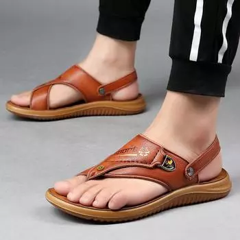 Fashion Men s Sandals Men s Summer New Men s Casual Beach Shoes Leather Breathable Slippers Thick-soled Shoes Tide Man Shoes 38 коричневый