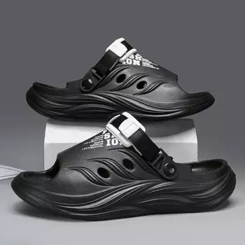 Модные мужские сандалии, летние уличные тапочки с толстой подошвой из ЭВА, дизайнерские сандалии для мужчин, мягкие шлепанцы для повседневного пляжа, популярная модель 36-37 чёрный