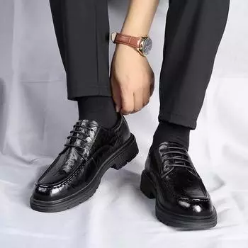 Модные мужские туфли для пожилых людей с круглой головкой, повседневные, для вождения, из натуральной кожи, на толстой подошве, для деловых и офисных мероприятий, официальные кожаные туфли 38 коричневый