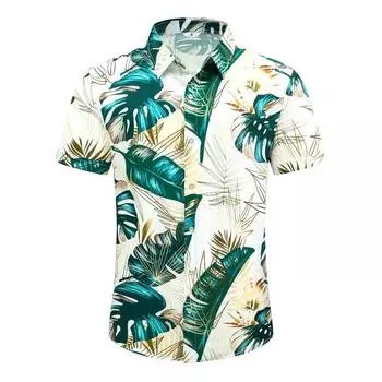 Fashion Men s Shirt Casual Hawaiian Shirt 3D Printed Tops Summer NewHawaiian Palm Leaf Print Lapel Button Short Sleeve Shirt XL