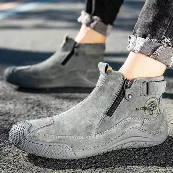 Модная мужская обувьНизкие мужские кроссовки Универсальные мужские ботильоны Высококачественные мотоциклетные ботинки ручной работы Удобная мужская повседневная обувь 38 песочный