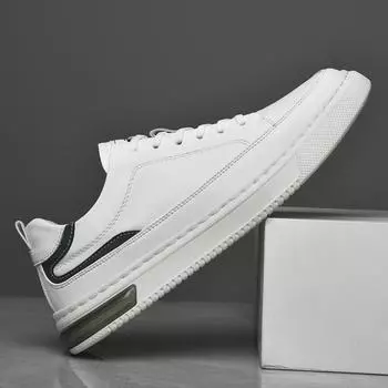 Fashion Men s Shoes 2024 Genuine Leather Skate Shoes Men All-match Male Comfortable Driving Shoe Classic White School Sneakers for Men 38 чёрный