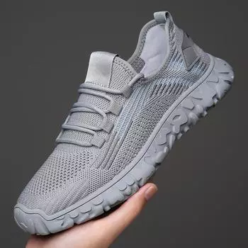 Fashion Men s Shoes 2024 Summer Soft Sole Anti Slip Breathable Sports Casual Shoes Lightweight and Comfortable Mesh Fly Woven Shoes 38 серый