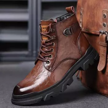 Fashion Men s Shoes Fashion Genuine Leather Men Boots Breathable High Top Shoes Outdoor Casual Men Winter Shoes Autumn Snow Boots Men 38