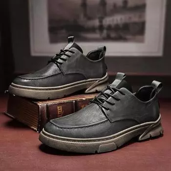 Fashion Men s Shoes Fashion Low Top Shoes Autumn New British Style Trend Men s Casual Leather Shoes Retro Versatile Trendy Shoes 38 чёрный