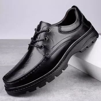 Fashion men s shoes lace up high-quality genuine leather comfortable step on business dress men s casual shoes Loafers Zapatos Hombre 38 чёрный