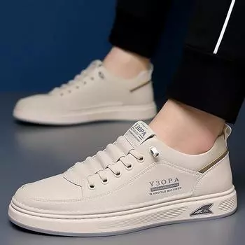 Fashion Men s Shoes Leather Casual Sneakers Breathable Walking Slip On Platform Shoes Man Flats Rubber Sole Men Sports Shoes Zapatillas 39 белый