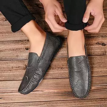 Fashion Men s Shoes Male Comfortable Driving Shoe Leather Men All-match Casual Shoes Mens Slip on Business Shoes Hot Sale Loafers Men 39 чёрный