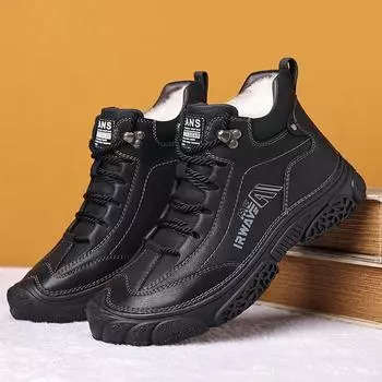 Fashion Men s Shoes Men Leather Fashion Boots Male Waterproof Lace Up Short Ankle Boots Men Outdoor plush High Top Motorcycle Boots men 38 чёрный