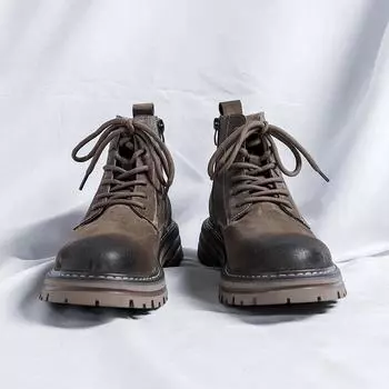 Fashion Men s Shoes New Arrival Cow Suede Boots Antiskid Men High Top Lace-Up Hiking Shoes High Quality Men s Classic Motorcycle Boots 38 коричневый