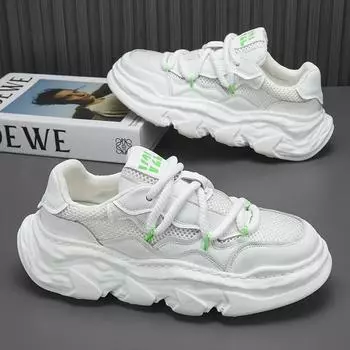 Fashion Men s Shoes Summer Breathable Mesh Increase Height Platform Sneakers Men Height Increase Casual Shoes Versatile White Shoes 39 белый