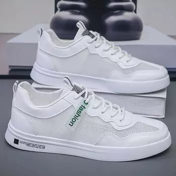 Fashion Men s Skateboard Shoes 2024 Summer New Breathable Comfortable Casual Sneakers Loafers Fashion Lace-up Hollow Out Flat Shoe Tenis 39 белый