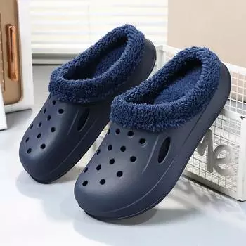 Fashion Men s Slippers Added Cotton Shoes for Men Slippers Soft and Comfortable Non-slip Ventilate Wear-resistant Platform Shoes Unisex 3536 темно-синий